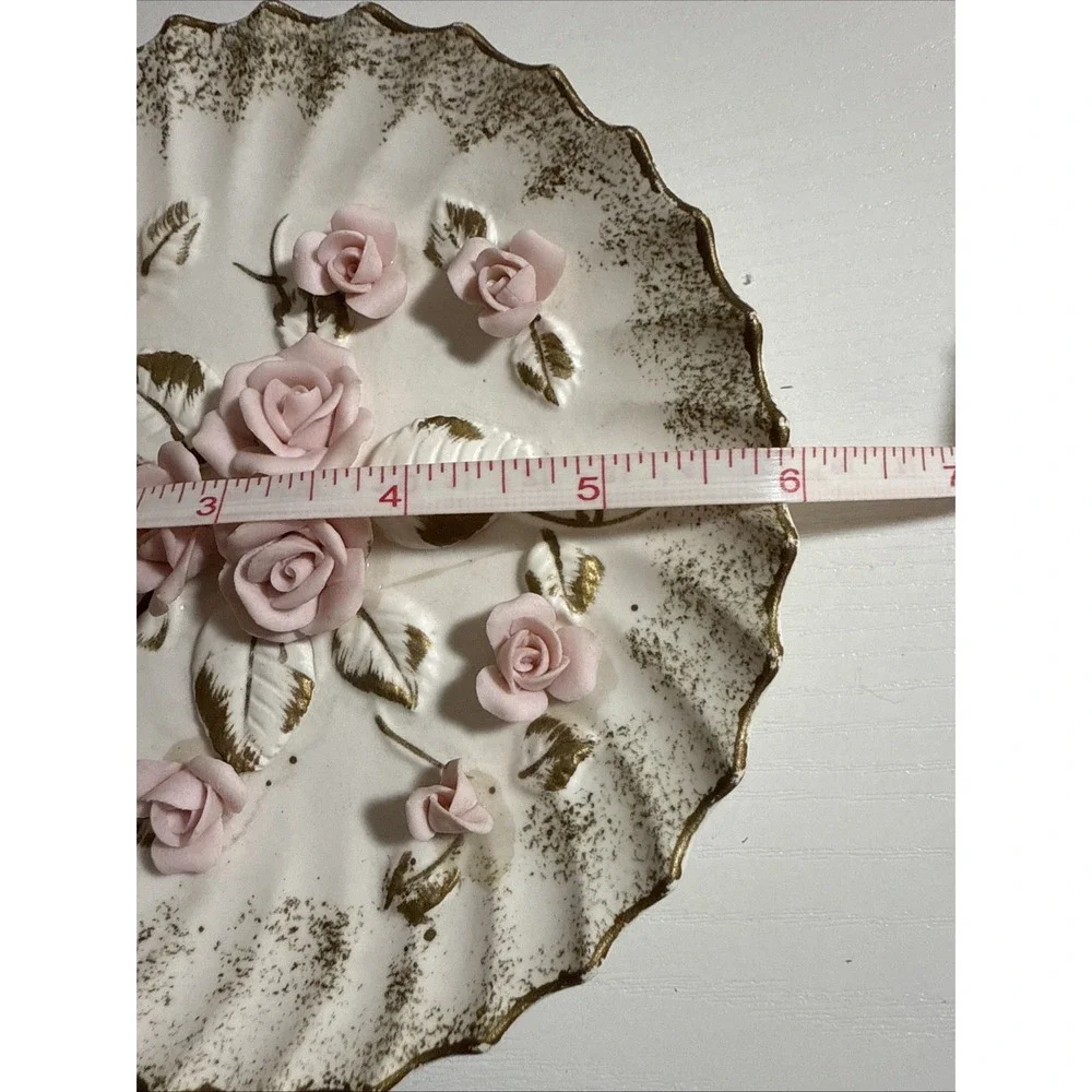 Vintage Lefton Plaque Raised Pink Roses‎ Porcelain
